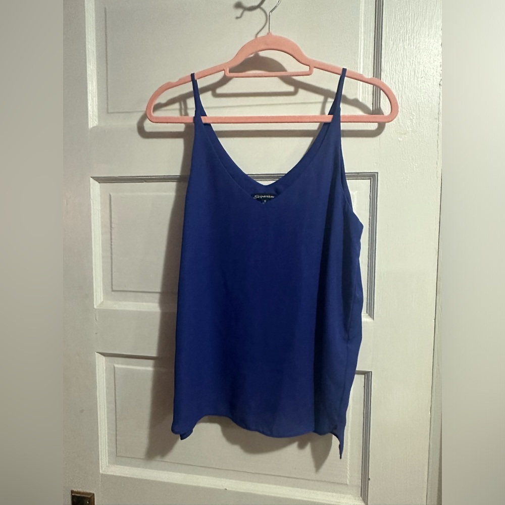 Royal blue V neck top
